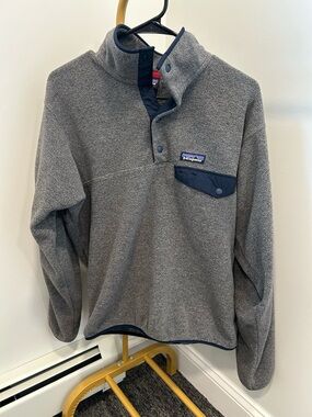 Patagonia Gray Fleece Snap-Up Pullover with Navy Trim